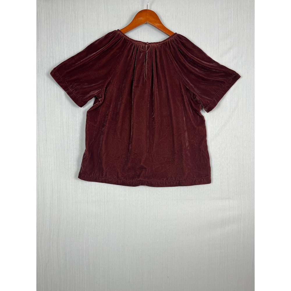 Old Navy Velvet Blouse Womens S Burgundy Shirred Short Sleeve Gothic Chic - Picture 3 of 10